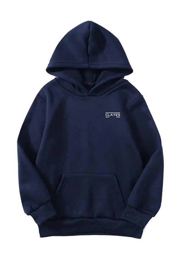 Unisex Oversize Hooded Winter Logo Printed Hooded Sweatshirt - Navy Blue