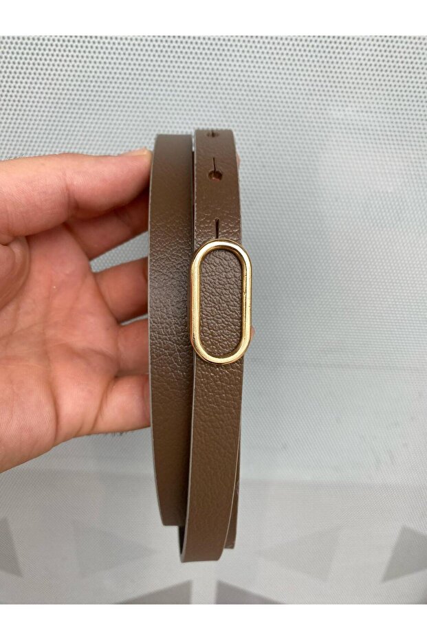 %100 Hakiki deri gold tokalı vizon kadın kemer - 1