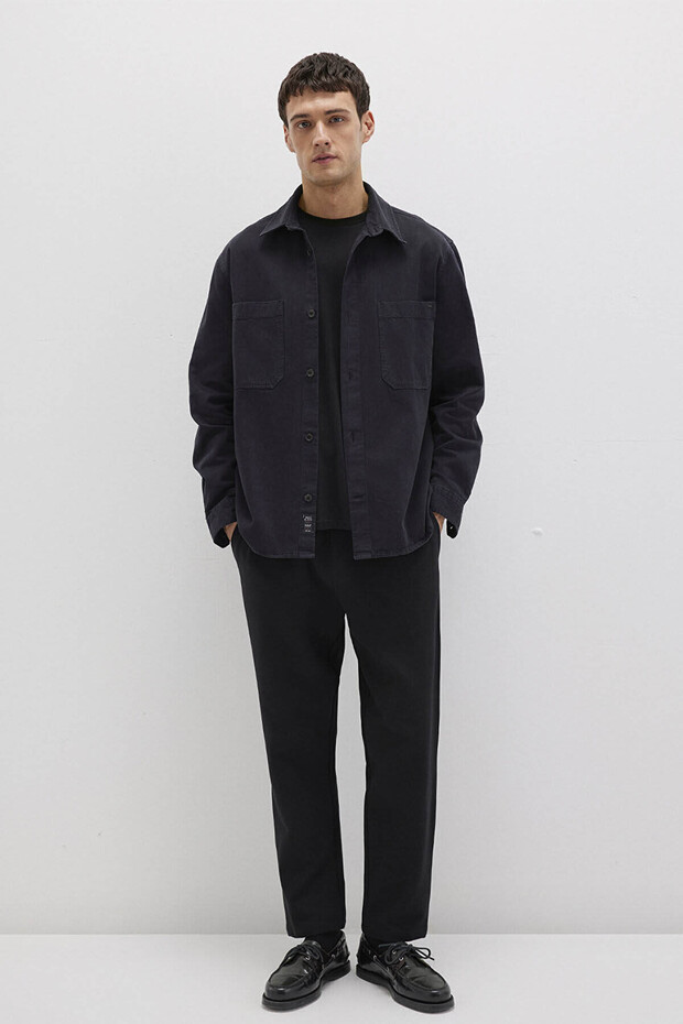 Çift Cep Siyah Erkek Gömlek M0211649-900 - 3