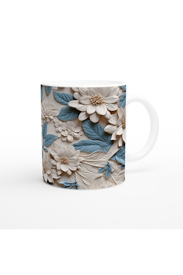 كوب منقوش على شكل زهرة أوراق زرقاء - 3