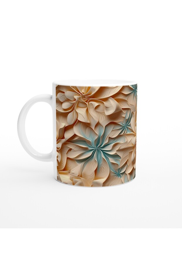 Spiral Leaf Patterned Mug in Beige Tones