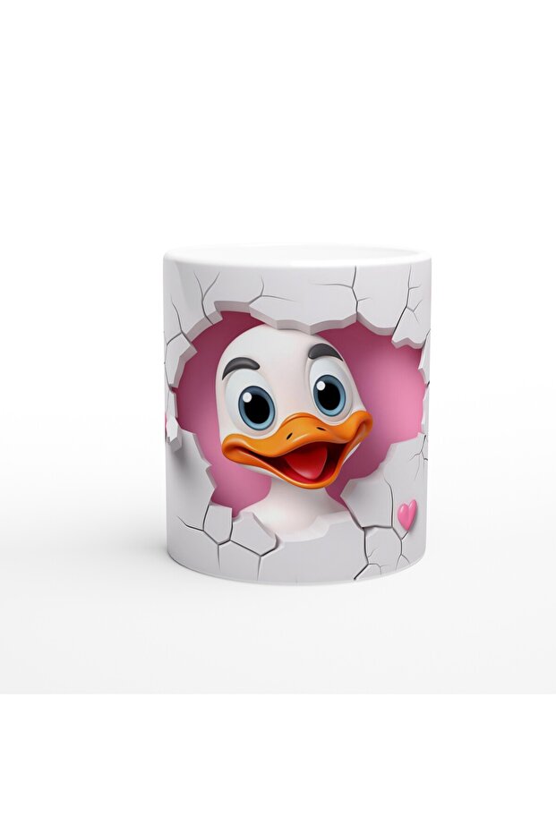 Cheerful Duck Themed Printed Mug Looking from the Cracked Wall