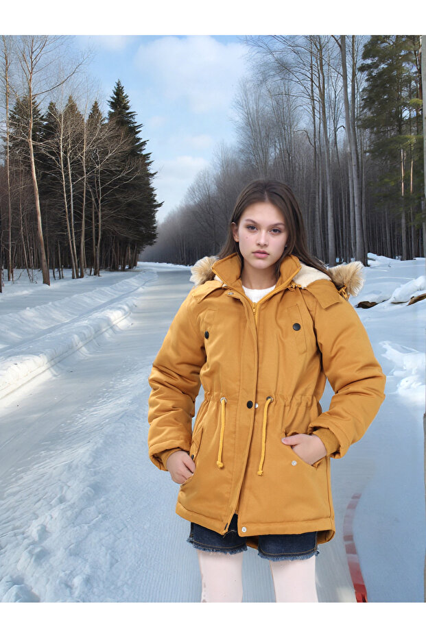 Waterproof Coat with Fur Inside, Hood and Zipper - Non-Deformable Winter Coat - Machine Washable