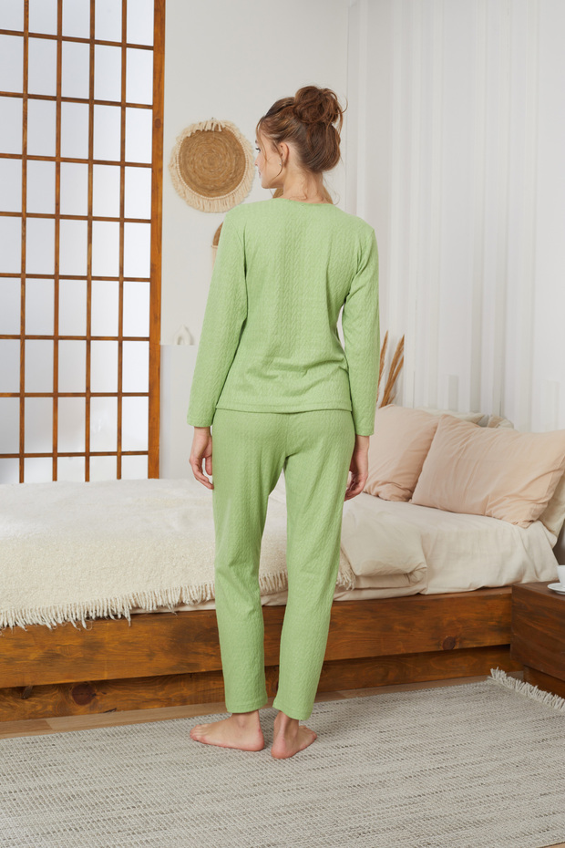 yeşil Şardonlu Kışlık Örme Pijama Takım25226002 - 3