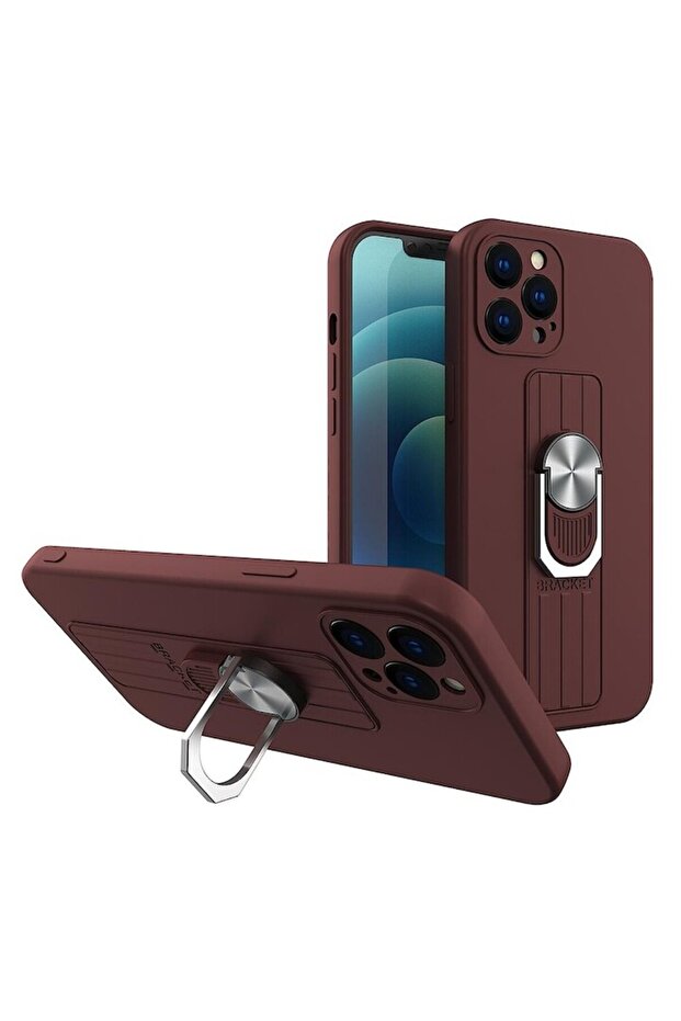 Compatible Case for iPhone 13 Pro with Kickstand Function, Brown - 2