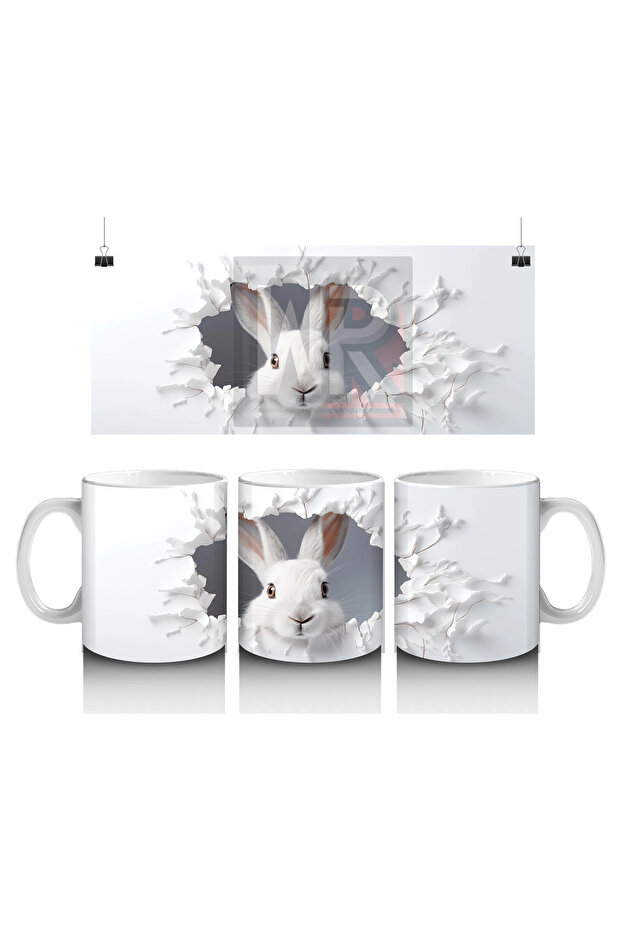 Rabbit Figure Emerging from the Wall Pattern – Printed Mug