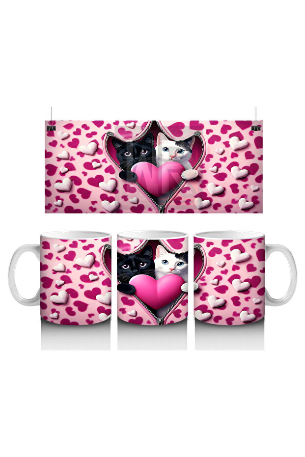 Leopard Patterned Heart Cat – Printed Coffee Mug - 1