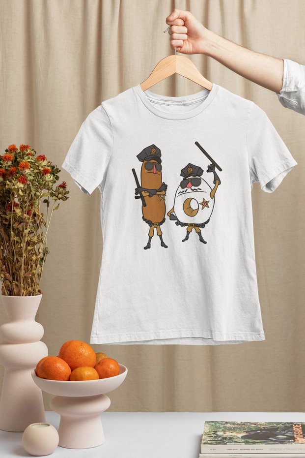 Donut and Sausage Crew Neck 100% Cotton Printed Short Sleeve Children's and Teenage T-Shirt