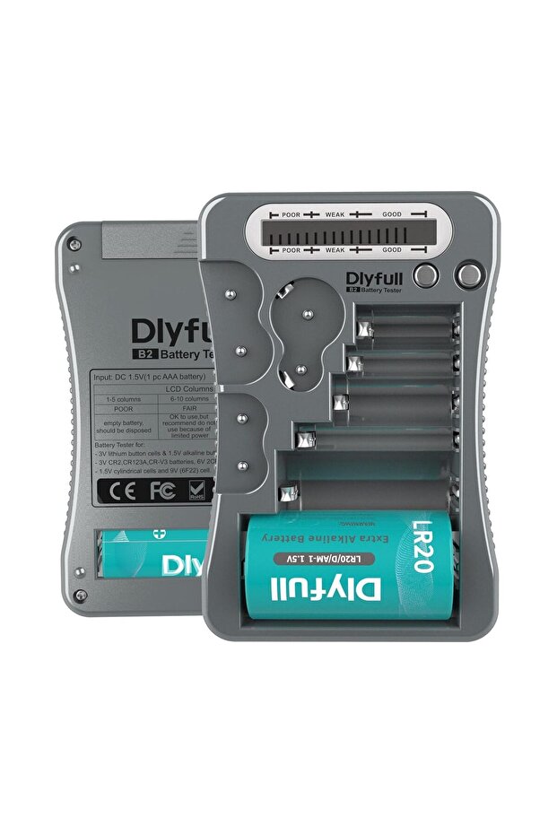 جهاز اختبار بطارية عالمي من Dlyfull مزود بشاشة LCD، جهاز فحص بطارية صغير متعدد الأغراض لبطاريات AA AAA C