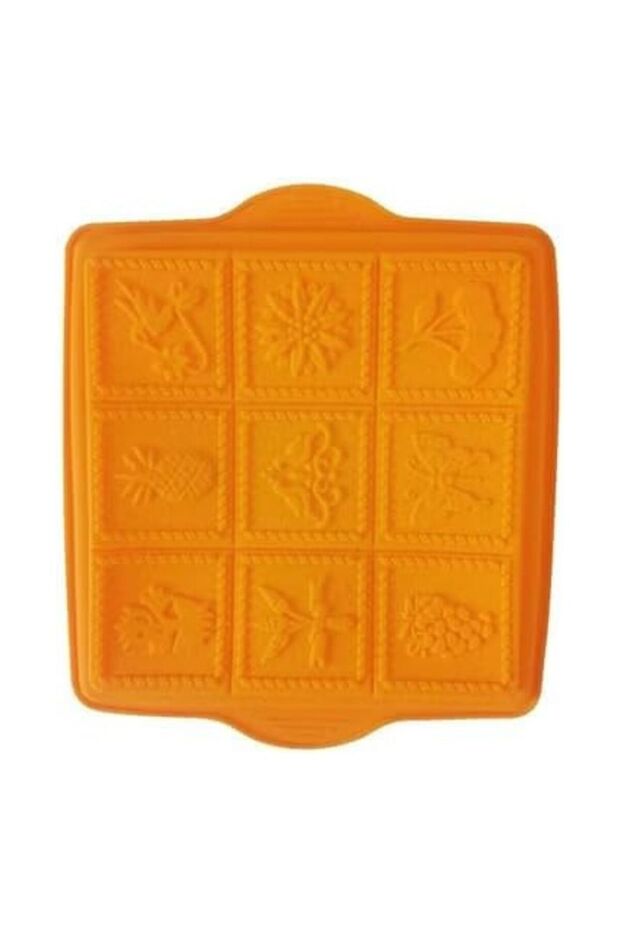 Silicone Shortbread Cookie Mould – Orange Square with Floral Design