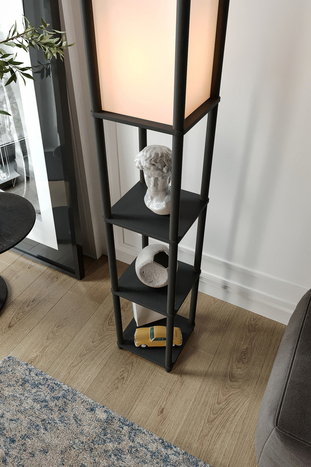 Sakura Raflı Lambader Siyah, 1. Sınıf MDF ve PVC Başlık - 3
