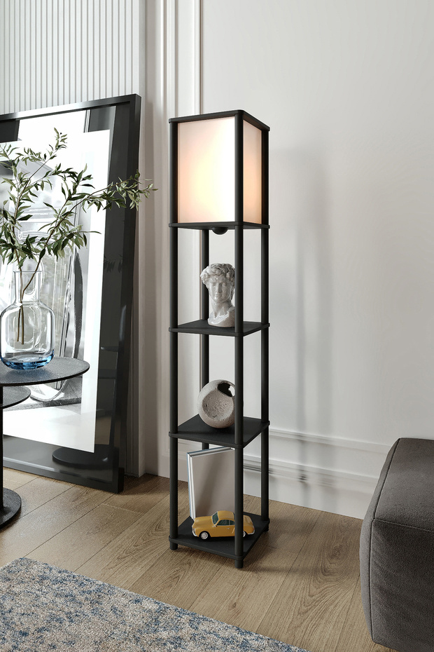 Sakura Raflı Lambader Siyah, 1. Sınıf MDF ve PVC Başlık - 1