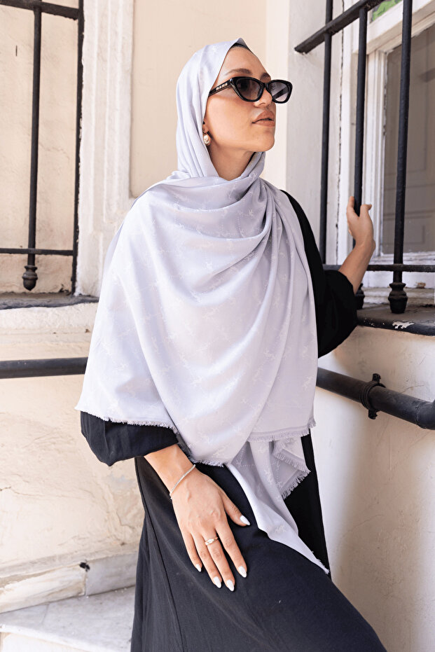 Kendinden Dokulu Viskon İpek Çift Taraflı Yazlık Şal - 4