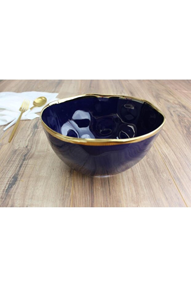 Beth & Lily – Sunset Blue & Gold Ceramic Large Serving Bowl | Premium Tableware | Eid Gifting UAE GCC