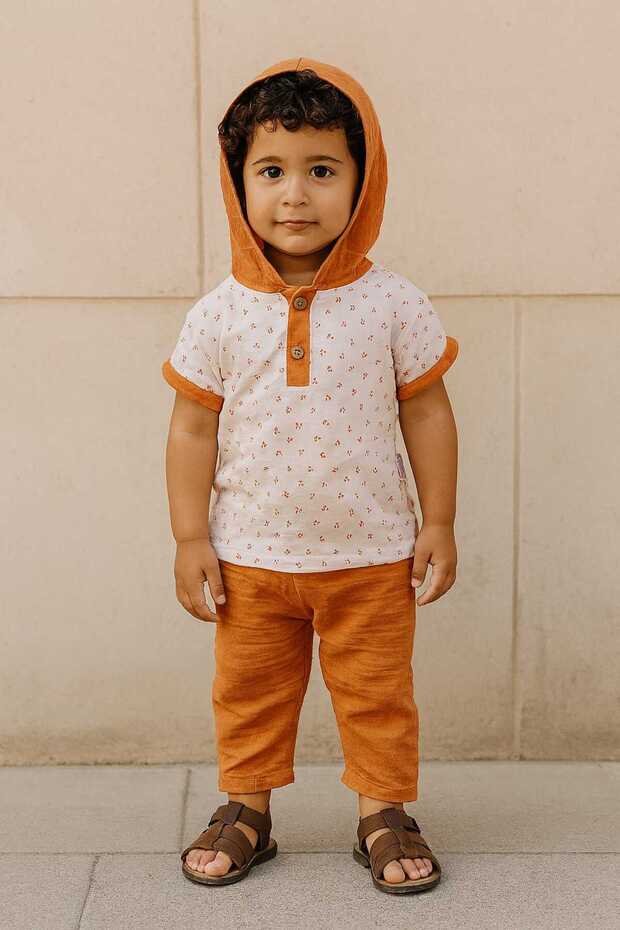 Muslin 2-Piece Children's Short Sleeve Hooded Set