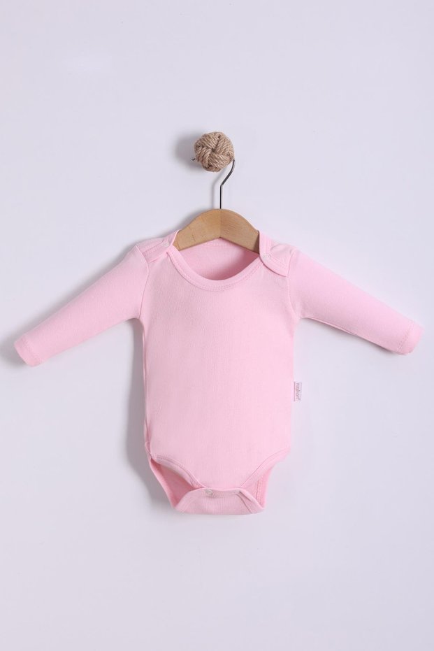 Pink Plain Long Sleeve Baby Girl Bodysuit