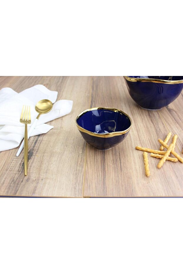 Beth & Lily – Sunset Blue & Gold Ceramic Snack Bowl | Luxury Serving Dish | UAE GCC Gifting