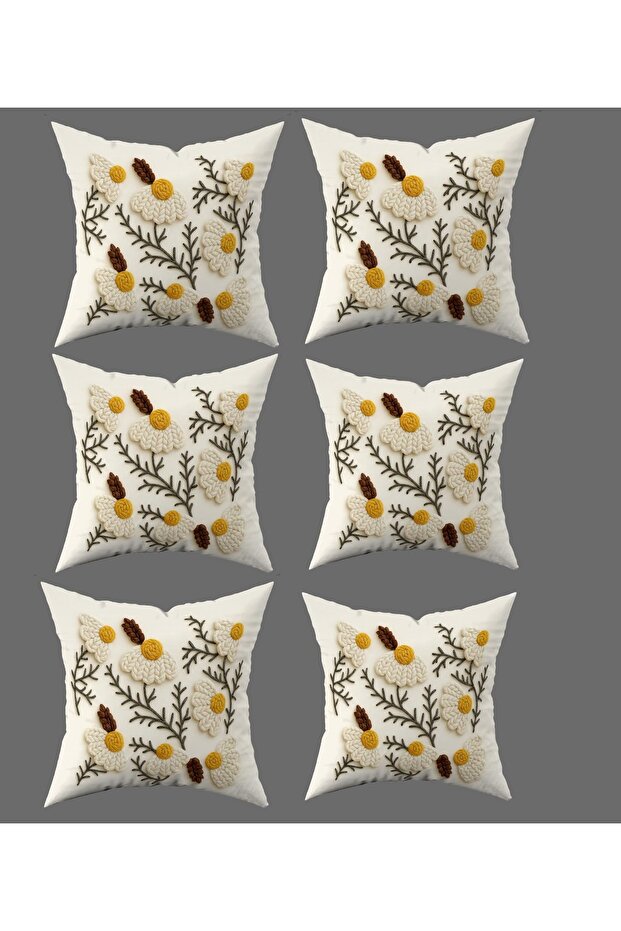 طقم أغطية وسائد هدية بطبعة رقمية ثلاثية الأبعاد بتصميم Bohemian Boho Daisy، 6 قطع، باللون الكريمي