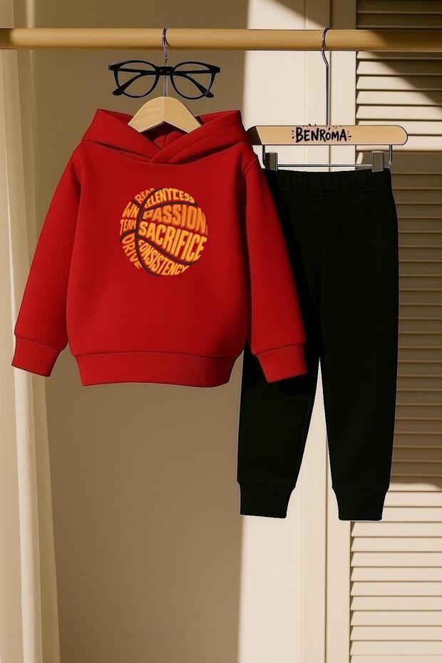 Basketball Ball Printed 3 Thread Children's Tracksuit Set