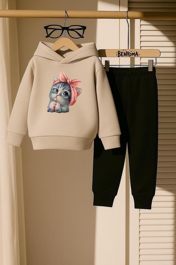 Minos Cat Printed 3 Thread Children's Tracksuit Set