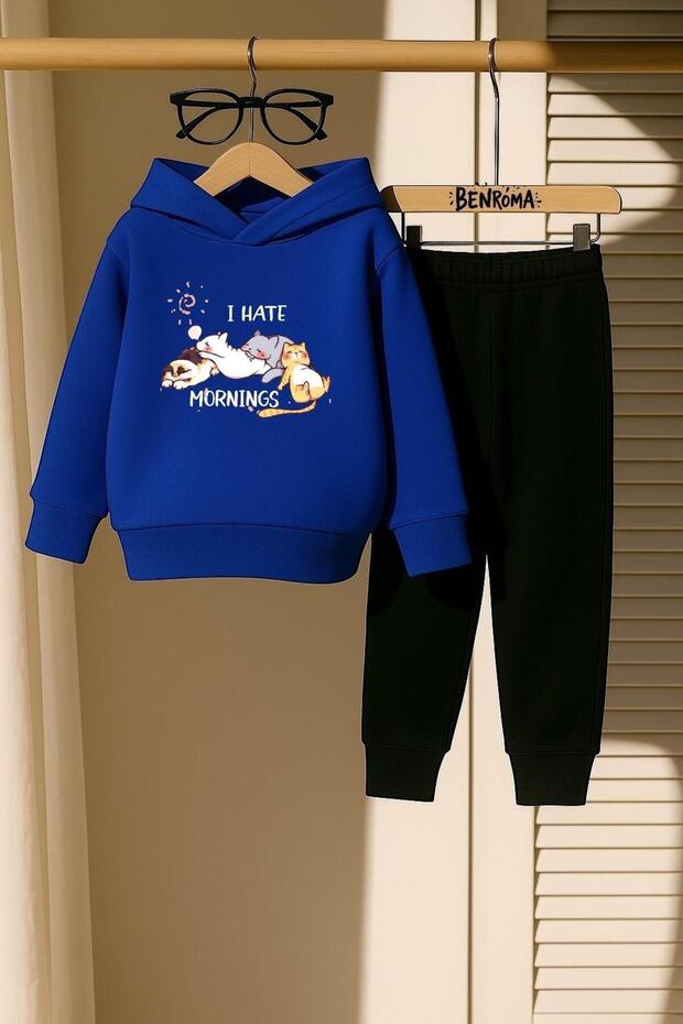 I Have Cat Printed 3 Thread Children's Tracksuit Set