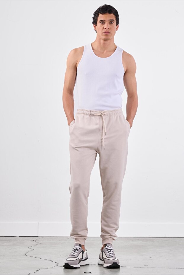 Men's Regular Fit Beige Sweatpants