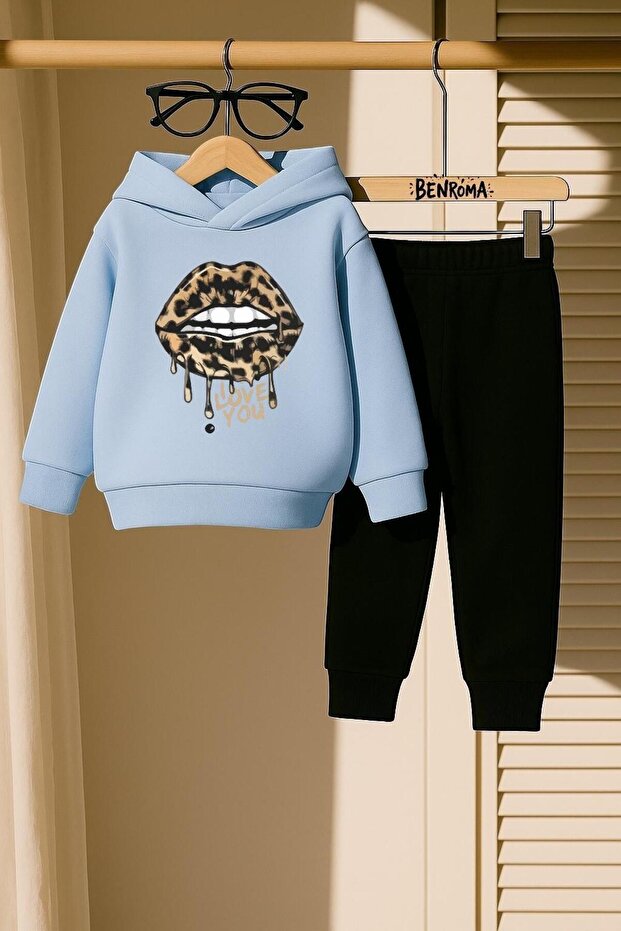 Lip Printed 3 Thread Children's Tracksuit Set