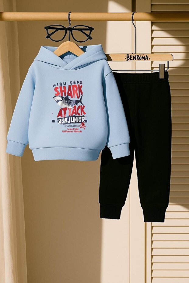 Shark Printed 3 Thread Children's Tracksuit Set