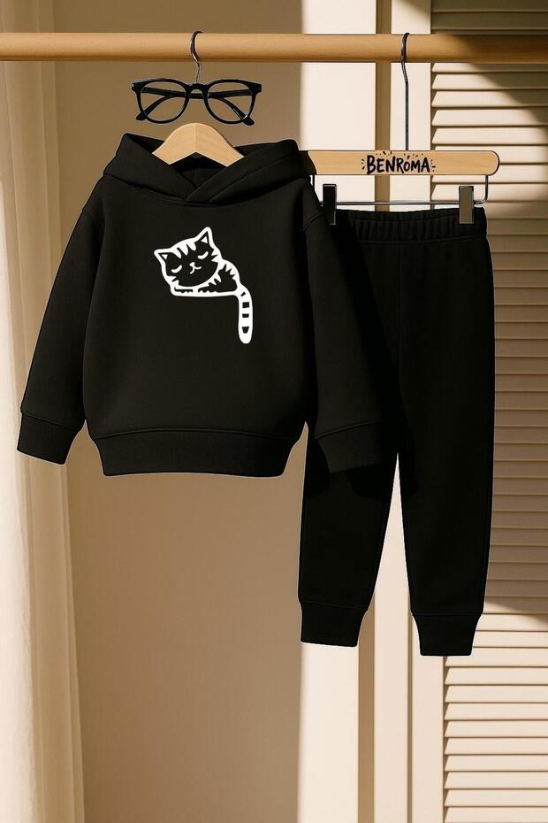 Cat Printed 3 Thread Children's Tracksuit Set
