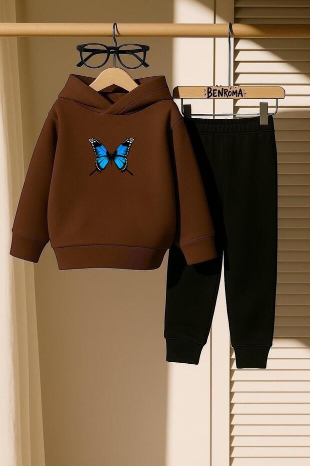 3 Thread Children's Tracksuit Set with Butterfly Print