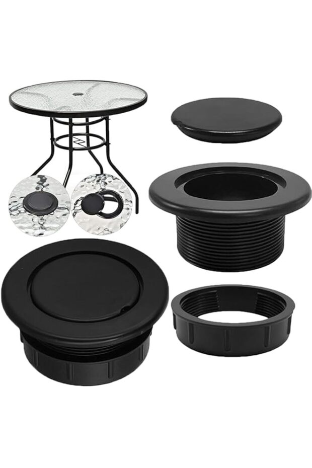 Parasol Umbrella Hole Ring Plug And Cap Set, Patio Table Umbrella Hole Ring Plug Cap Set For Parasol Umbrella Table Hole Cover Insert, Pole Replacement Stabilizer Parts (Black)