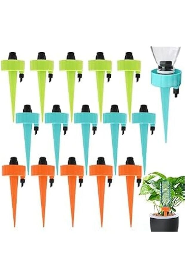 15 Pcs Plant Watering Devices, Plant Watering Spikes Self Adjustable Watering Spikes for Garden Plants with Slow Release Control Valve Switch
