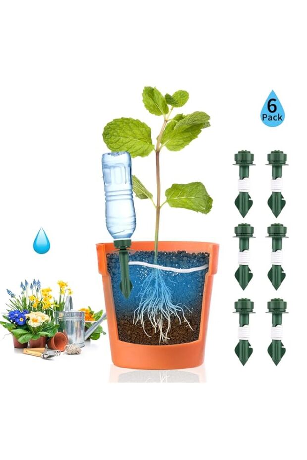 Plant Watering Stakes,for Everyday Home or Vacation Use,Indoor or Outdoor Water Spikes for Plants,Automatic Drip Irrigation (6 Pack)