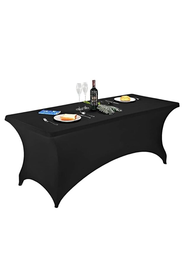 SKEIDO 1pcs 8ft/6ft Stretch Spandex Table Cover for Standard Folding Tables - Universal Rectangular Fitted Tablecloth Protector for Wedding, Banquet and Party -Black (8 Ft)