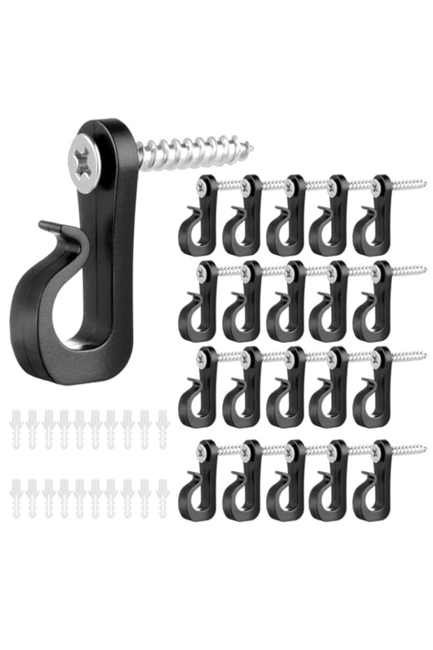 BIGTHREE 20 Pcs String Lights Clips, Screw-in String Lights Clips for Outdoor, Hooks Heavy Duty Cable Clip Hooks for Light Wire, Light Hooks C-lips for Hanging Fairy L-ights Patio Light