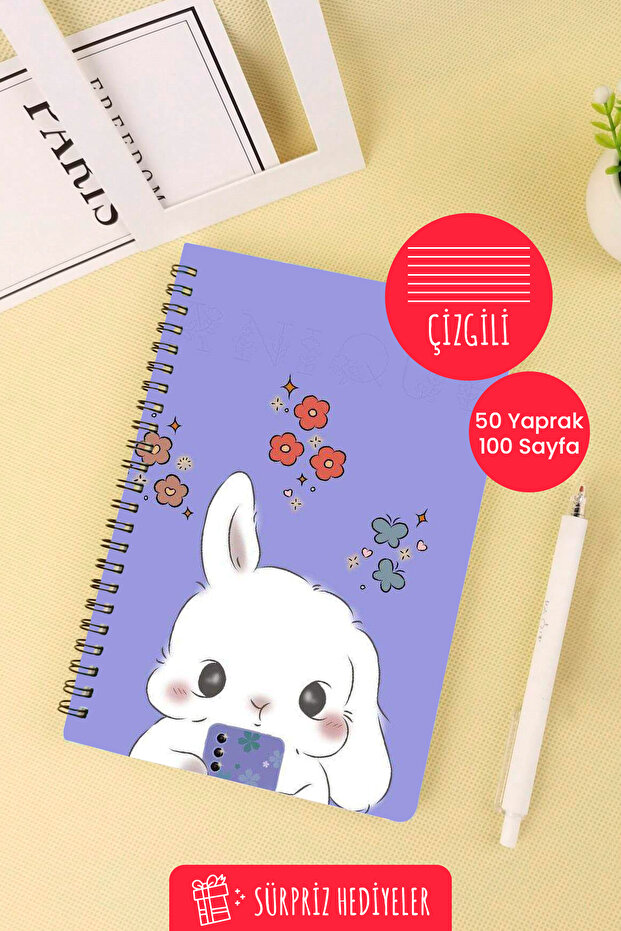 Sweet Rabbit Design A5 Spiral School Notebook 50 Sheets 100 Pages - Lined