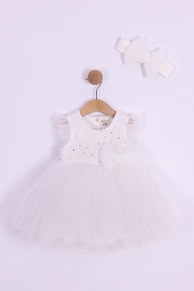 Ecru Heart Robe Baby Girl Dress