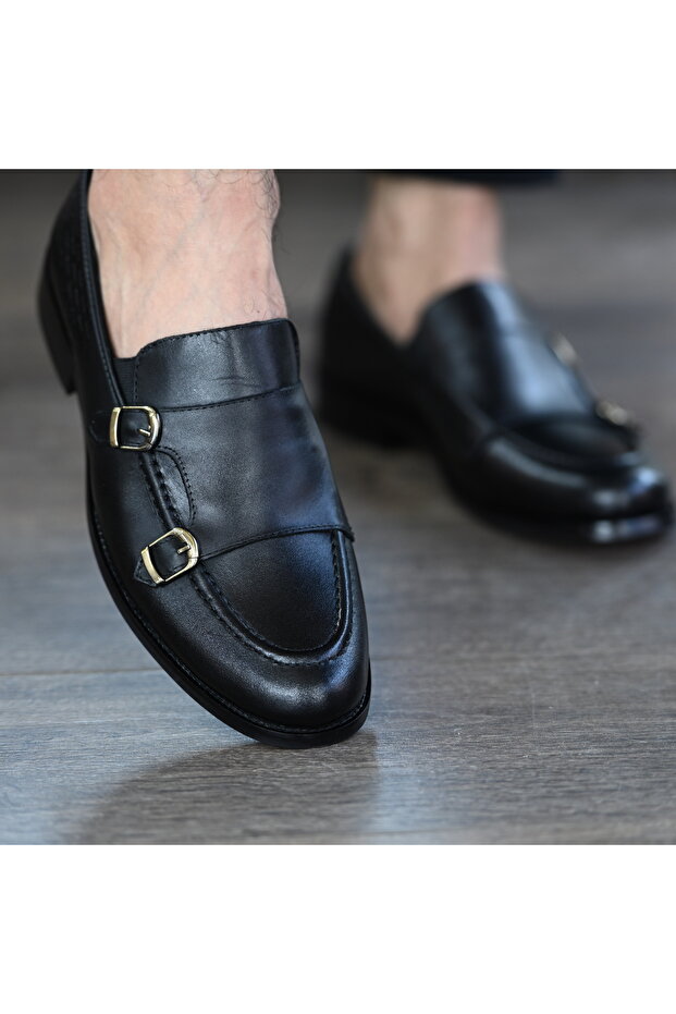 Genuine Leather, Buckle Flat Model, 4 Seasons, Inner Outer Leather Men's Shoes Ty770Hg