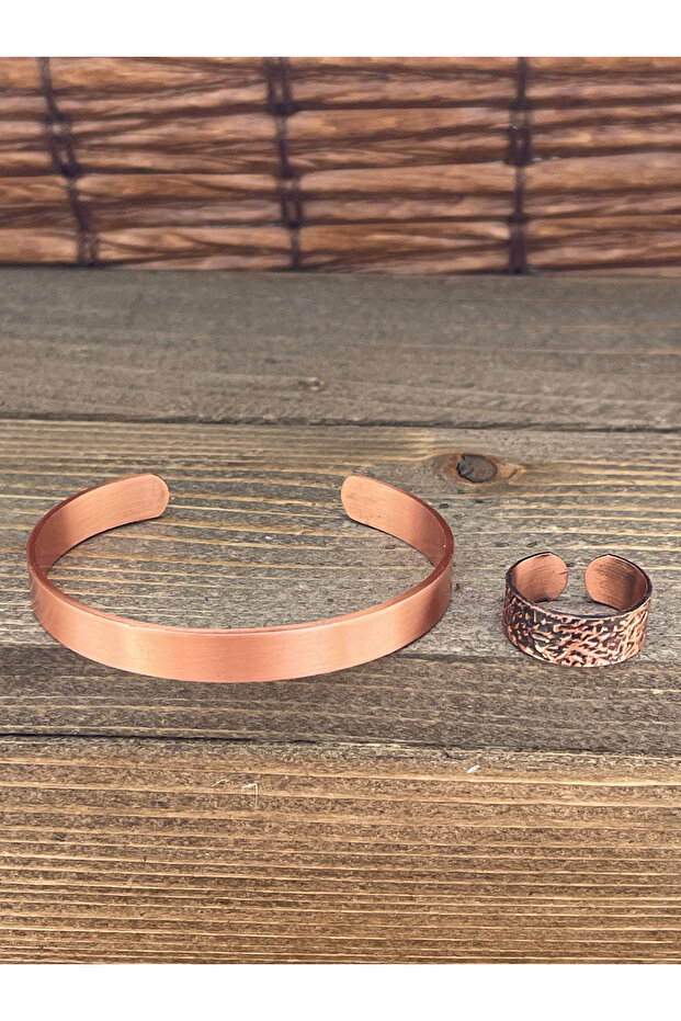 Adjustable size copper bangle ring set copper bangle copper ring set
