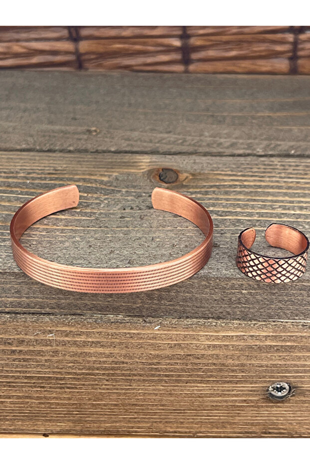 Adjustable size copper bangle ring set copper bangle copper ring set