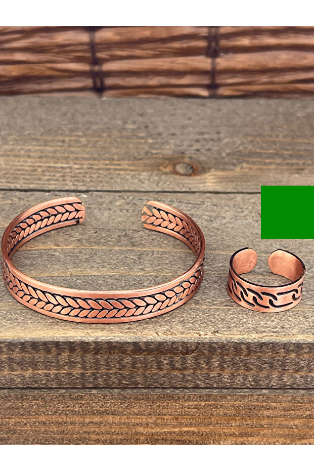 Adjustable size copper bangle ring set copper bangle copper ring set