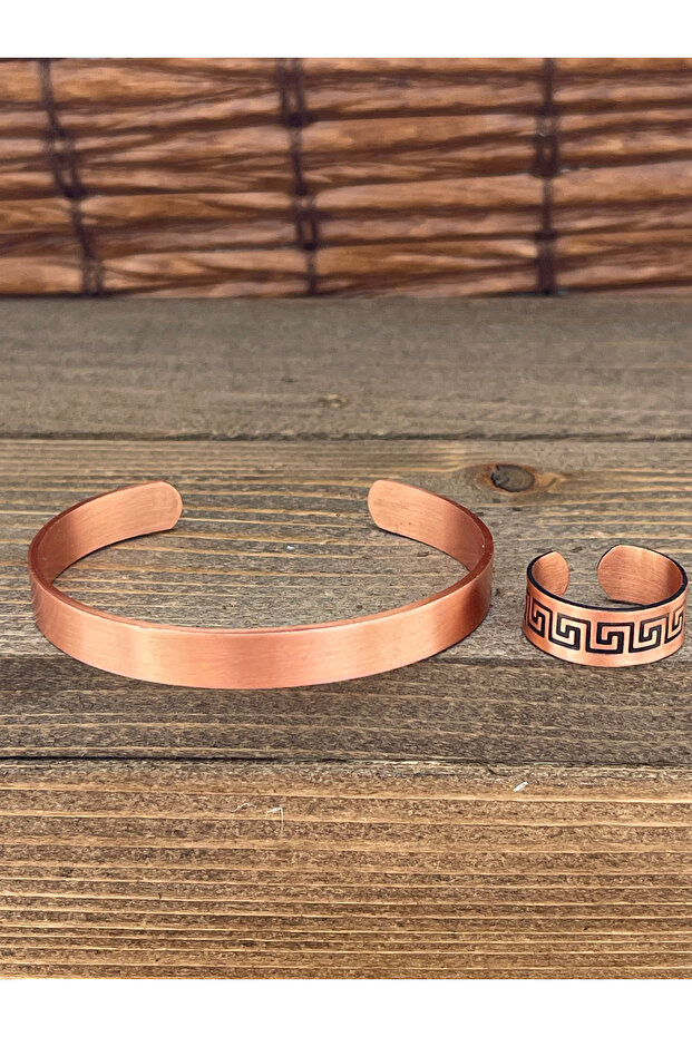 Adjustable size copper bangle ring set copper bangle copper ring set