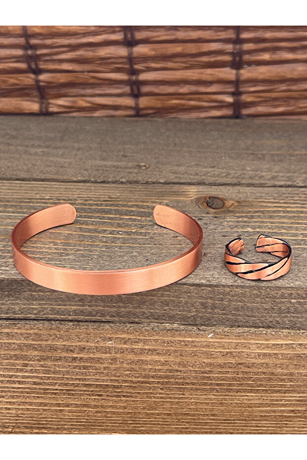 Adjustable size copper bangle ring set copper bangle copper ring set