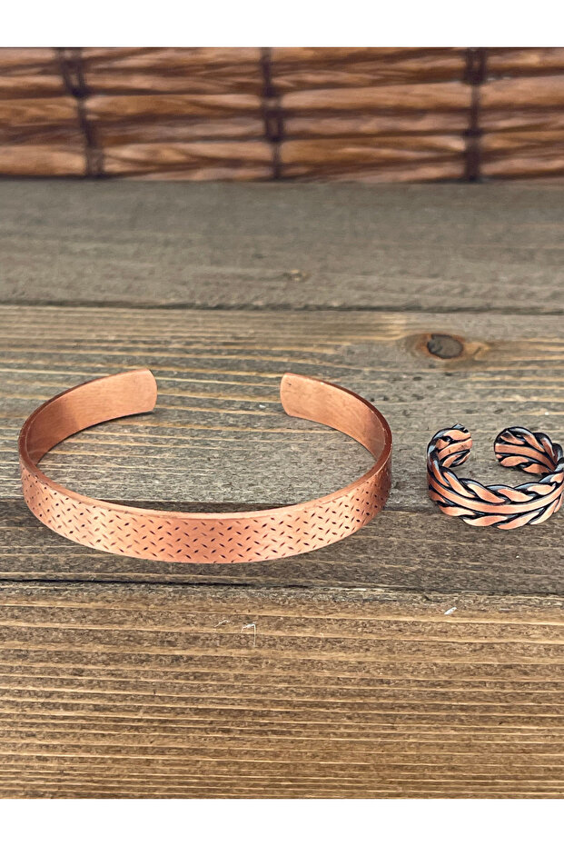 Adjustable size copper bangle ring set copper bangle copper ring set