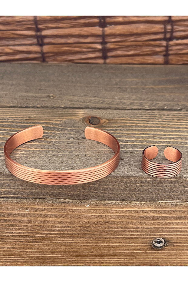 Adjustable size copper bangle ring set copper bangle copper ring set
