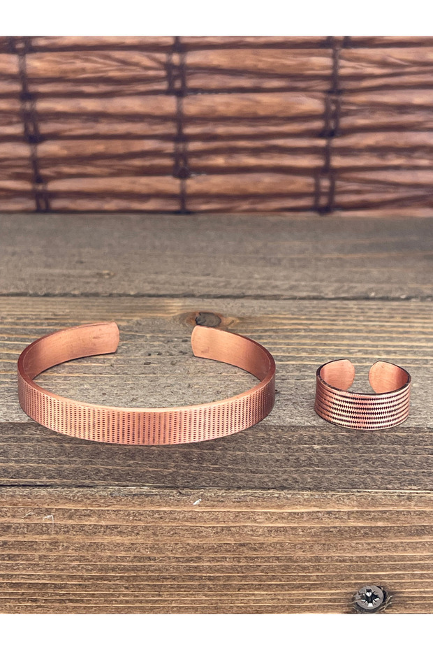 Adjustable size copper bangle ring set copper bangle copper ring set