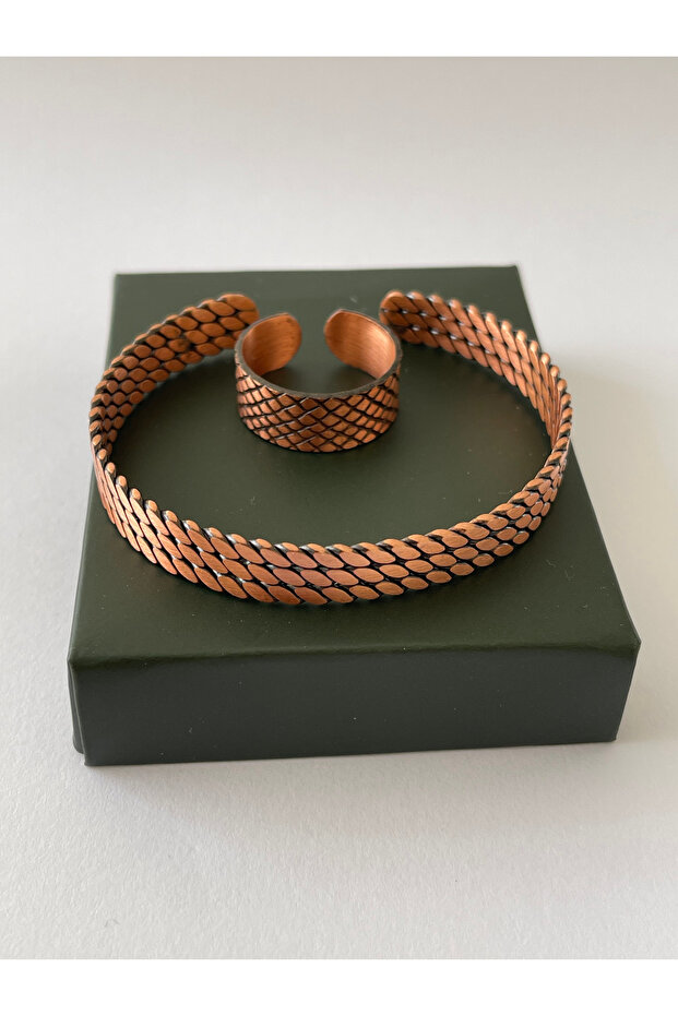 Unisex adjustable 100% pure copper bracelet stylish copper ring combination handmade bracelet ring