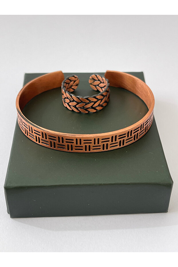 Unisex adjustable 100% pure copper bracelet stylish copper ring combination handmade bracelet ring