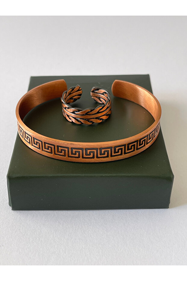 Unisex Adjustable 100% Pure Copper Bracelet Stylish Copper Ring Combination Handmade Bracelet Ring