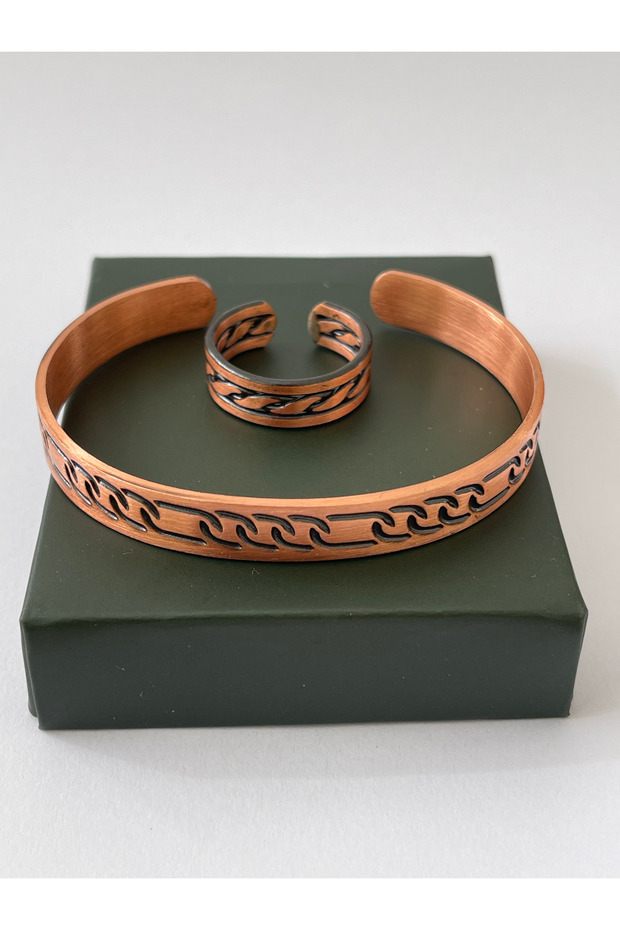 Unisex Adjustable 100% Pure Copper Bracelet Stylish Copper Ring Combination Handmade Bracelet Ring